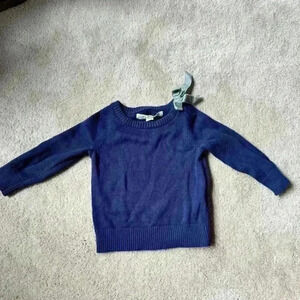 Hope and Henry Girls' French Sweater with Velvet Bow Navy Size 12-18 Month